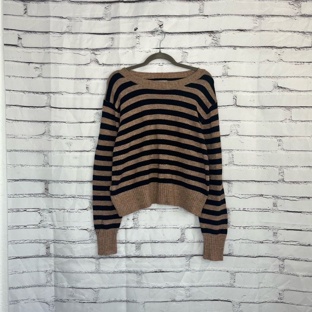 Sonoma XXL Pullover Sweater Black Tan Striped Knit Soft Relaxed Cozy Fall Layer
